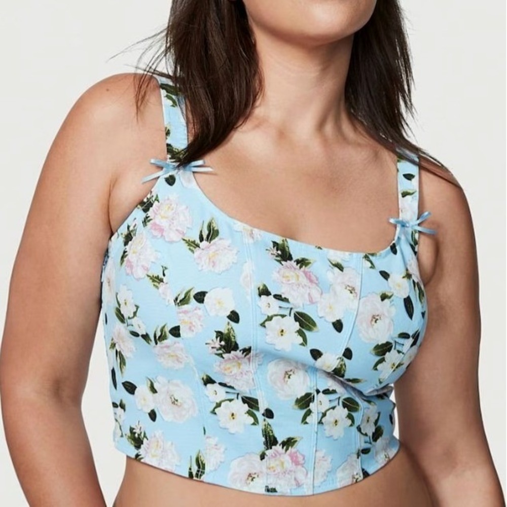 Victoria's Secret Summer Breeze Crop Top Sz L Floral Cottage Boho Corset Bustier